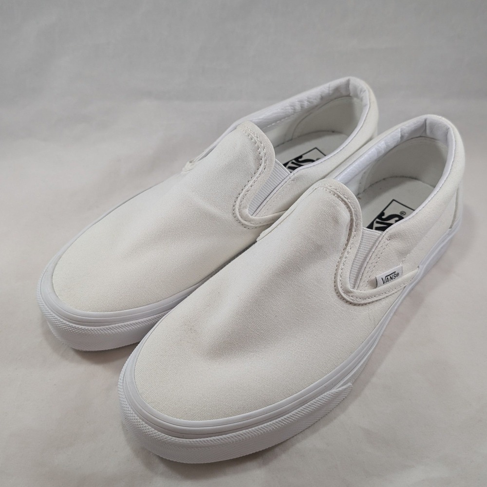 Vans Classic Slip On White Canvas Skate Shoes Mens 6.5 Womens 8.0 Low Top